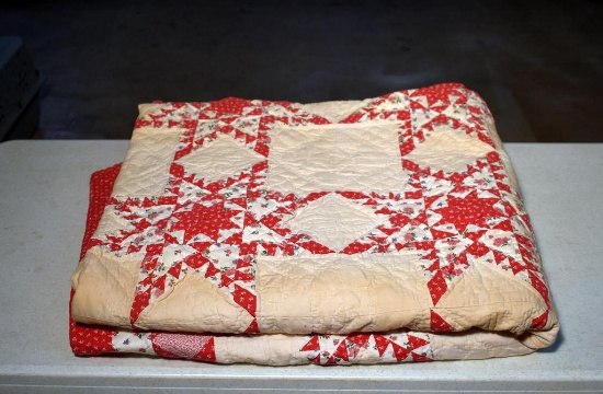 Vintage Red & White Quilt, 88 x 96”