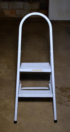 Stapleton PL2 40” Folding Step Stool, White Enameled Metal