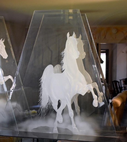 Blair Reed (American, 1950-2002) Show Horse, Paneled Glass Intaglio Sculpture