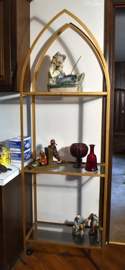 MCM Glass & Brass Cathedral Style Shelf