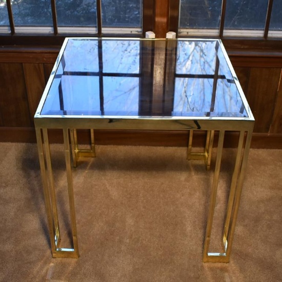 Leon Rosen For Pace Mid-Century Modern Glass & Brass Side Table