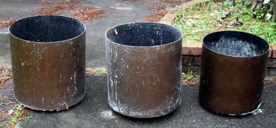 Three Large Copper Finished Metal Planters w/ Rolling Dollies