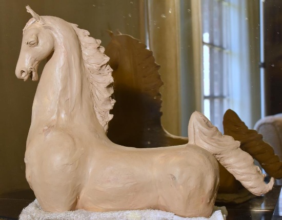 Large Hand Modeled Clay Horse