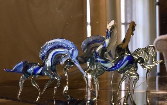 Pair Of Murano Italy Art Glass Horses