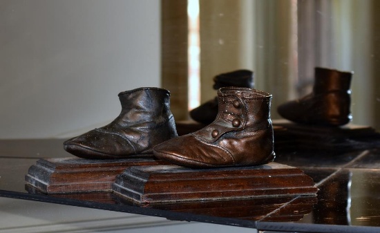 Pair of Bronze Finished & Mounted Baby Shoe Bookends