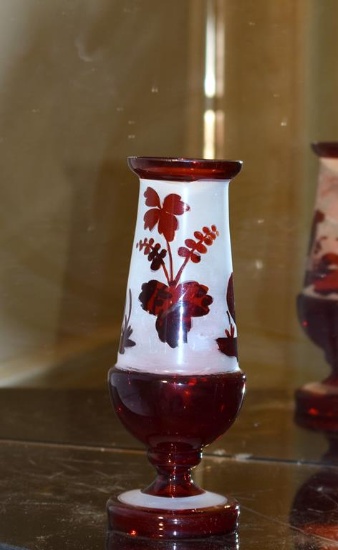 Etched Ruby Glass Vase