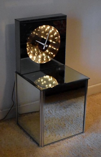 Mid-Century Modern Infinity Hollywood Regency Mirrored Clock Night Stand By Tunnel Lights Inc.