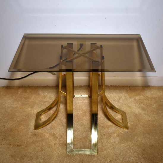 Mid-Century Modern Hollywood Regency Glass & Brass Side Table