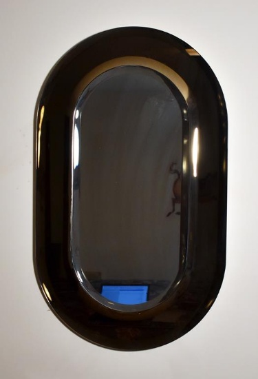 Mid-Century Modern Hollywood Regency Glass & Brass Oval Wall Mirror