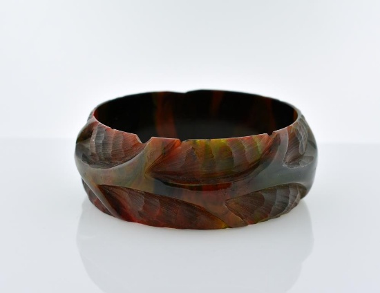 Vintage Carved Tortoiseshell Bangle Bracelet