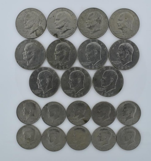 Lot Of US Eisenhower Dollars & Kennedy Halves