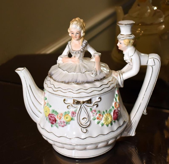 Vintage Bowing Gent Ceramic Teapot