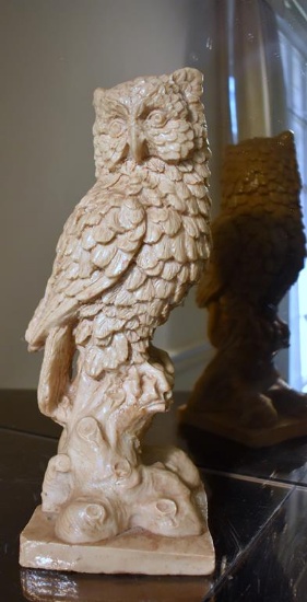 Owl Figurine, Resinous Material, 14” H