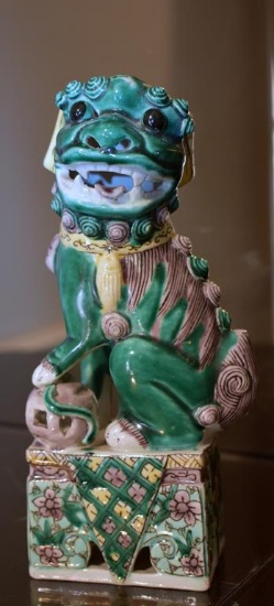 Vintage Polychrome Ceramic Chinese Foo Dog
