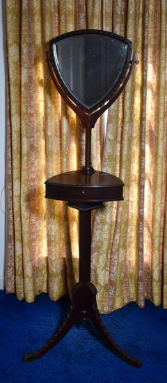 Antique Late 19th-Early 20th C. Mahogany Adjustable Height Vanity/ Shaving Mirror Stand w/ Storage