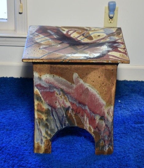 Tariki Studio Art Glazed Ceramic End Table, Stand Or Stool