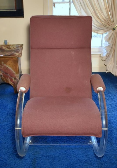 Dusky Rose & Lucite Hollywood Regency Rocker Chair By Hill Mfg Corp.