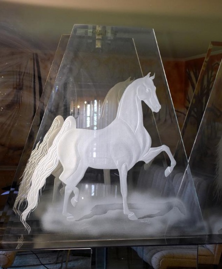 Blair Reed (American, 1950-2002) Show Horse, Paneled Glass Intaglio Sculpture