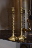 Pair of Antique Barley Twist Brass Candle Holders