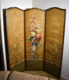 Hand Painted Leather 3-Panel Privacy Screen