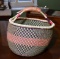 Woven Large Basket w/ Leather Covered Handle