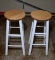 Pair Of White & Natural Finish Barstools