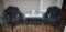 Lot of Three Porch / Patio Black Wicker Furniture: Table & Two Chairs, Tray, Lantern