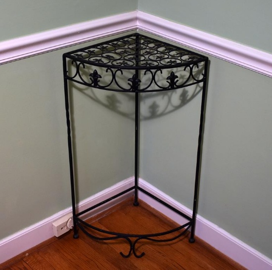 Black Wrought Metal Corner Plant Stand / Shelf