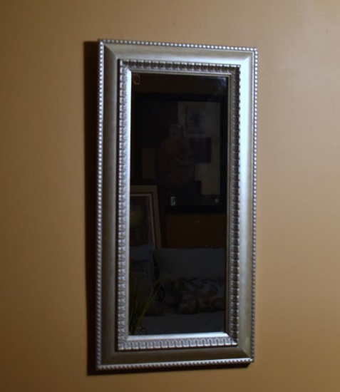 Gilt Silver Wood Frame Accent Wall Mirror