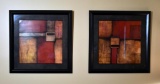 Pair of Framed Large Red Abstract Art Prints, N.F. Olson