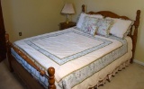 Oak Wood Queen Size Bed w/ Clean Lightly Used Mattress / Springs & Bedding