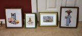 Lot Of Four Framed Art Print Or Embroidery