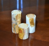 Set Of Three Onyx Candle Holders & Candles