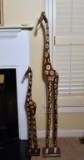 Pair Of Tall Handpainted Carved Wood Giraffes