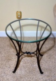 Glass Top Round Black Wrought Metal Side Table