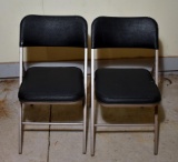 Pair of Samsonite Folding / Game Table Chairs, Black Upholstery