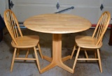 Maple Round Drop-Leaves Breakfast Pedestal Table and Two Chairs