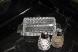 Fostoria American Lady Glass Butter Dish, Salt & Pepper Shakers