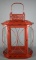 Large Red Decorative Metal Candle Lantern with Curved Glass Sides, Glass Door