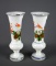 Pair of Antique 10” Hand Painted Bristol Glass Vases, Birds & Nests
