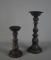 Set of 2 Contemporary Black Metal Pedestal Candle Holders