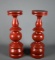 Set of 2 Contemporary Red Wooden Pedestal Candle Holders