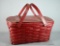 Vintage Red Woven Splint Oak Picnic Basket