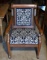 Fine Hardwood Scrolling Arm Chair with Navy/White Upholstered Seat and Back