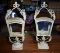 Pair of Decorative Gray-Green Chalk Painted Metal & Glass Candle Lanterns