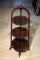 Fancy Antique Mahogany Three Tier Round Shelf Stand / Plate Rack with Inlaid Rims & Legs
