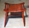 Vintage Red Painted Wooden Stool with Caned Seat