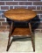 Antique Oak Round Side Table with Bottom Shelf, Spool Turned Legs