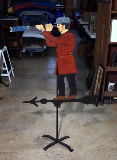 Antique Style Hand Painted Metal Weather Vane with Adjustable Height Stand, Man with Telescope