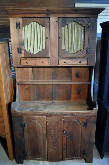 Vintage Habersham Plantation Rustic Pine Dry Sink w/ Hutch, Shelf, Spice Drawers